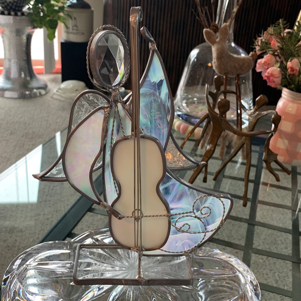 Stained Glass Cello Playing Angel 9” Tall